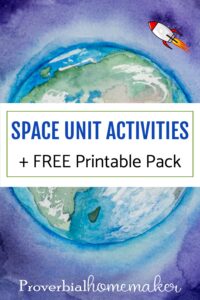 Teach your kids about the wonders of creation with this Space Unit printable pack and a roundup of space activities to go with it! #homeschool #preschool #kindergarten #printable