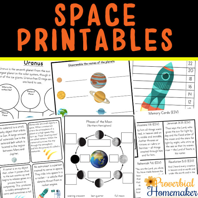 Teach your kids about the wonders of creation with this Space Unit printable pack and a roundup of space activities to go with it! #homeschool #preschool #kindergarten #printable