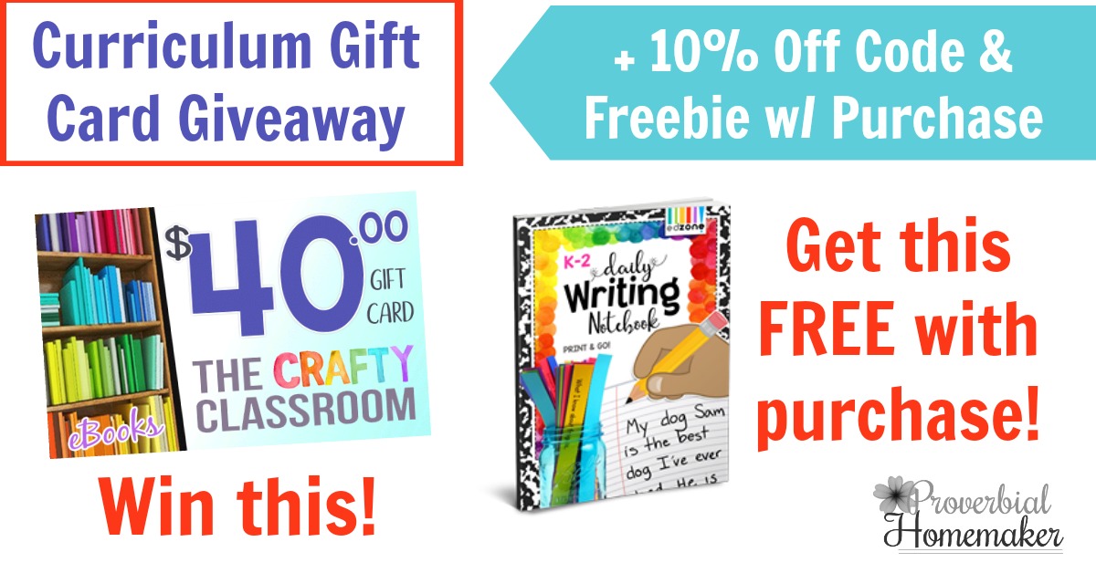 Enter the Crafty Classroom Curriculum Gift Card Giveaway and get 10% off any order plus a FREE writing pack with purchase!