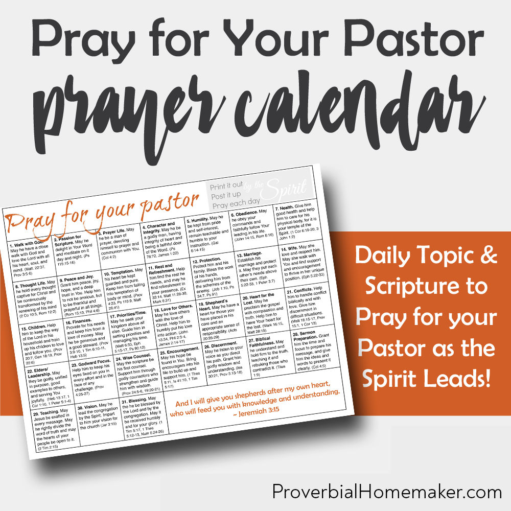 Praying for Your Pastor (Printable Prayer Calendar) Proverbial Homemaker