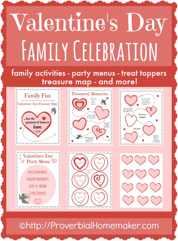 Valentine's Day Family Celebration printables - activity treasure map, fun menus, and treat toppers for a fun family day! 