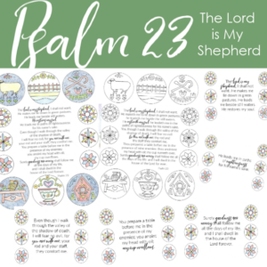 The Lord is My Shepherd Printable! Memorize Psalm 23 as a family with this beautiful Scripture printable pack! Includes custom illustrations, memory verse cards, and a coloring page, as well as Psalm 23 prayer.