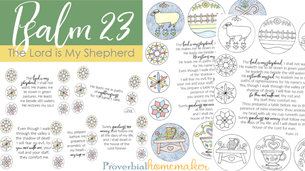 The Lord is My Shepherd Printable! Memorize Psalm 23 as a family with this beautiful Scripture printable pack! Includes custom illustrations, memory verse cards, and a coloring page, as well as Psalm 23 prayer.