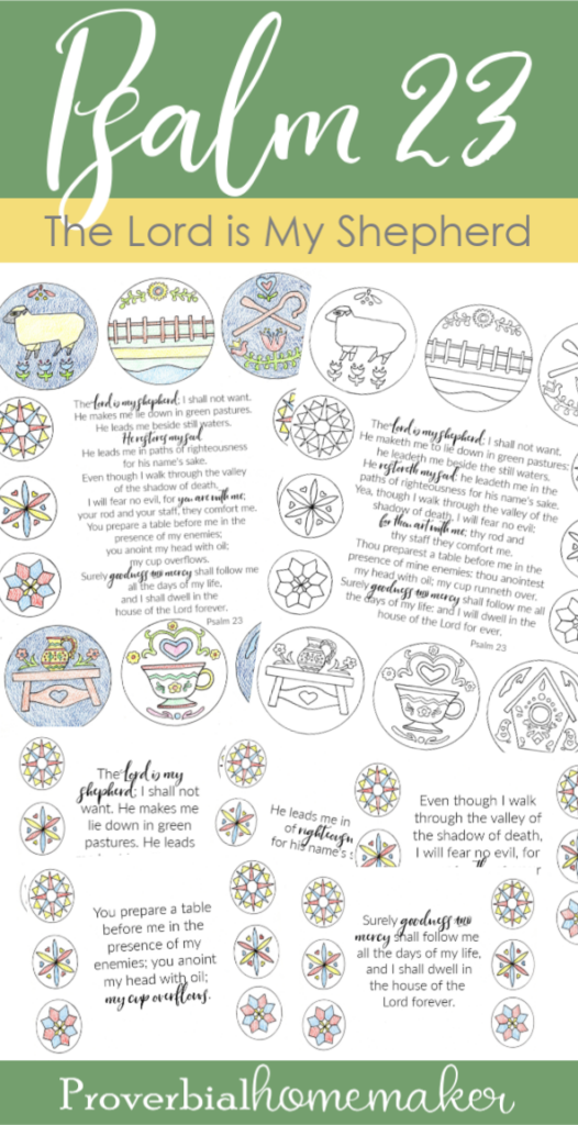 The Lord is My Shepherd Printable! Memorize Psalm 23 as a family with this beautiful Scripture printable pack! Includes custom illustrations, memory verse cards, and a coloring page, as well as Psalm 23 prayer. 