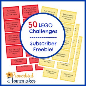 50 Lego Challenges - Printable challenge cards with two difficulty levels, FREE for subscribers!