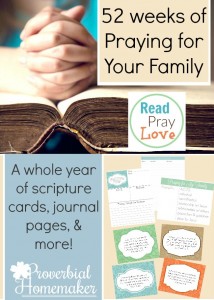 Check out this HUGE printable with 52 weeks of scripture cards and journal pages to help you pray for your family!