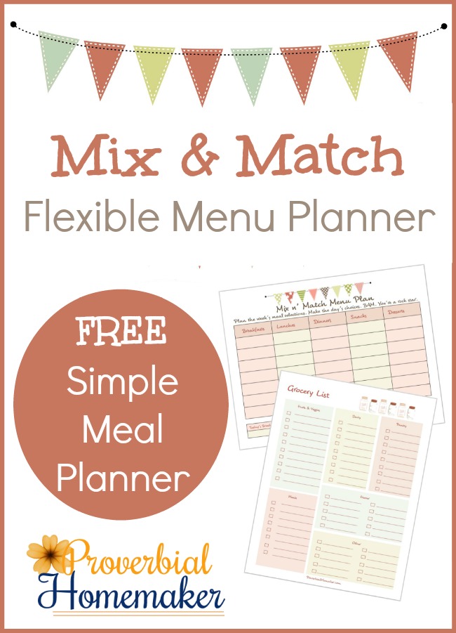 Here's a meal plan you can actually follow! The free Mix n' Match worksheets and video in this post help you create a flexible meal plan you'll love. Works for any size family, but this mom uses it for large family meal planning!