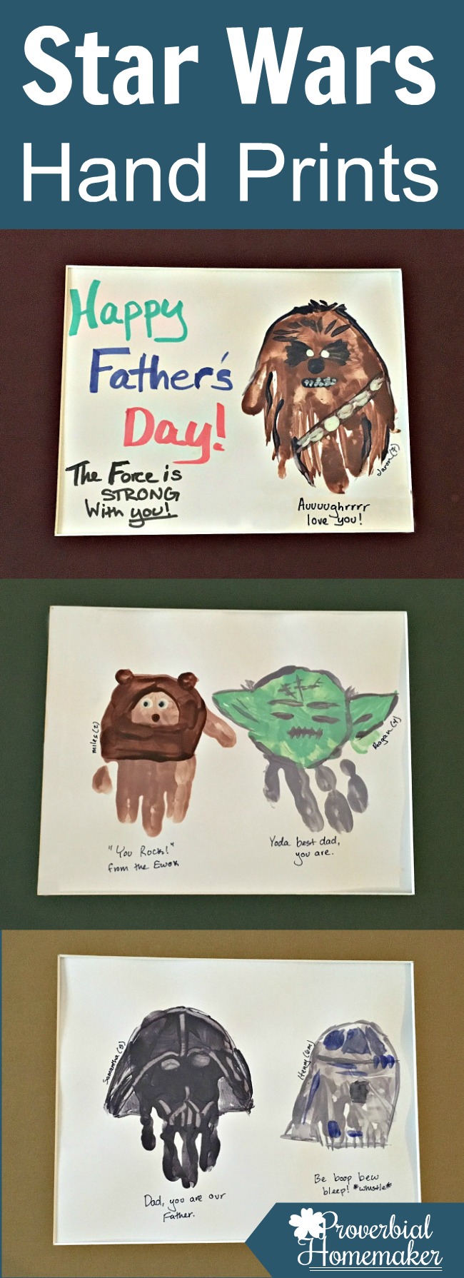 Star Wars hand print ideas! Great gift for dads - Father's Day, birthdays, Star Wars Christmas and more!