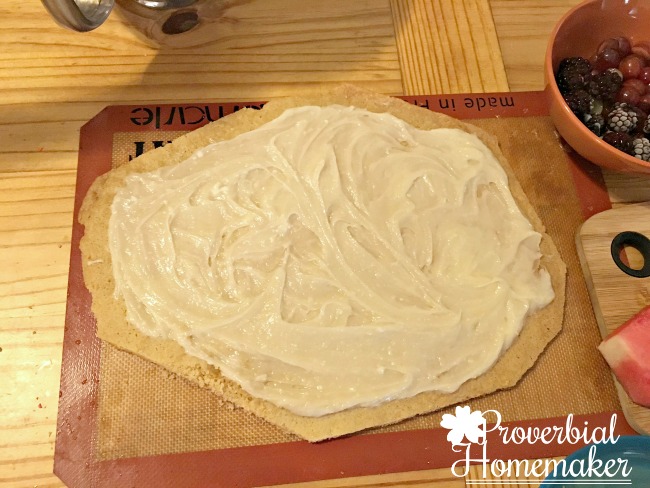 Edible cell model fruit pizza with cream cheese frosting cytoplasm