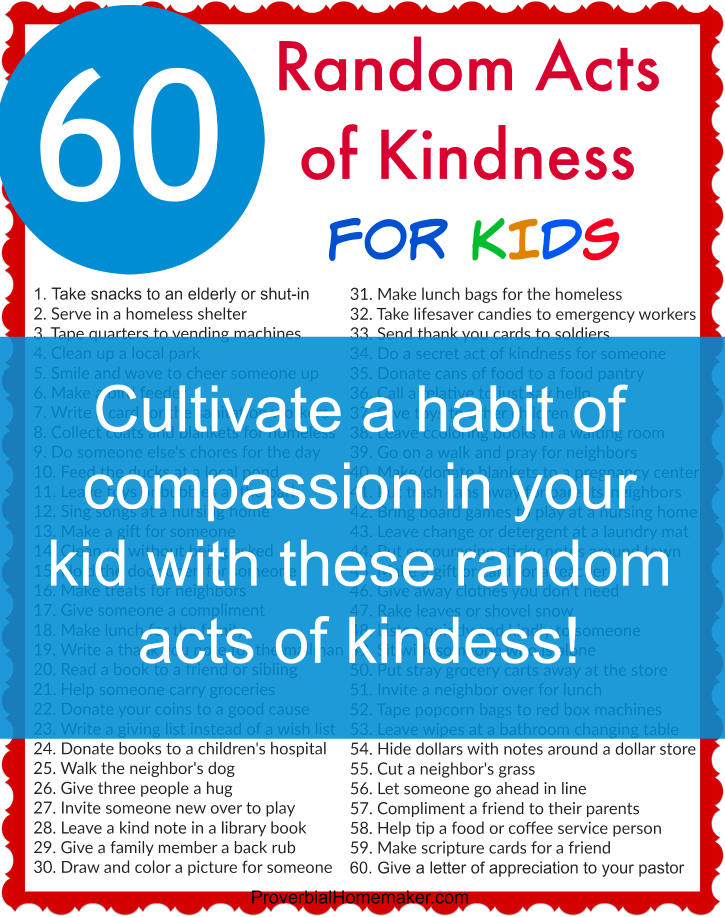 Teach your children a habit of compassion with these 60 random acts of kindness for kids!