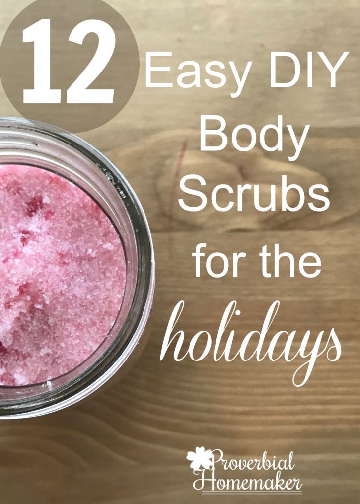 12 DIY body scrubs for the holidays! Easy recipes for sugar scrubs, salt scrubs, and coffee scrubs... even some the guys will enjoy!