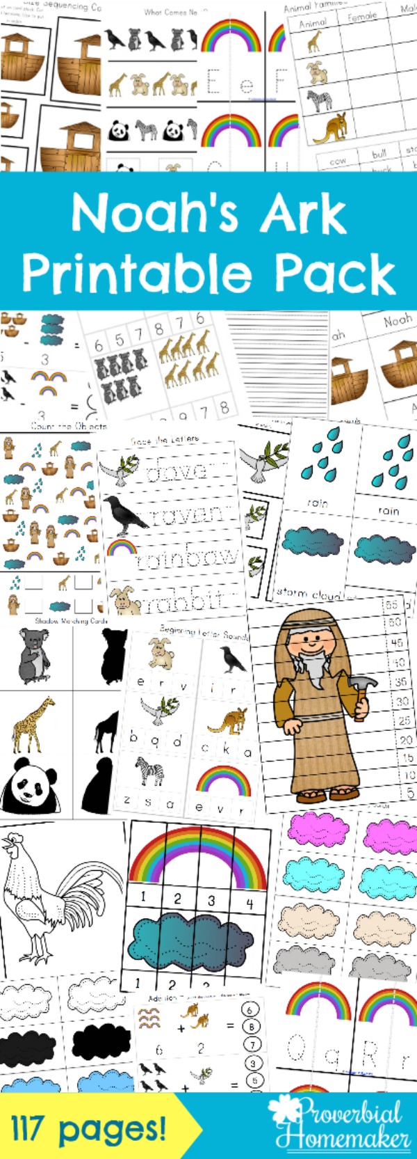 Teach your children about this wonderful Bible story with a Noah's Ark printable pack - 117 pages of scripture, activities, and more!