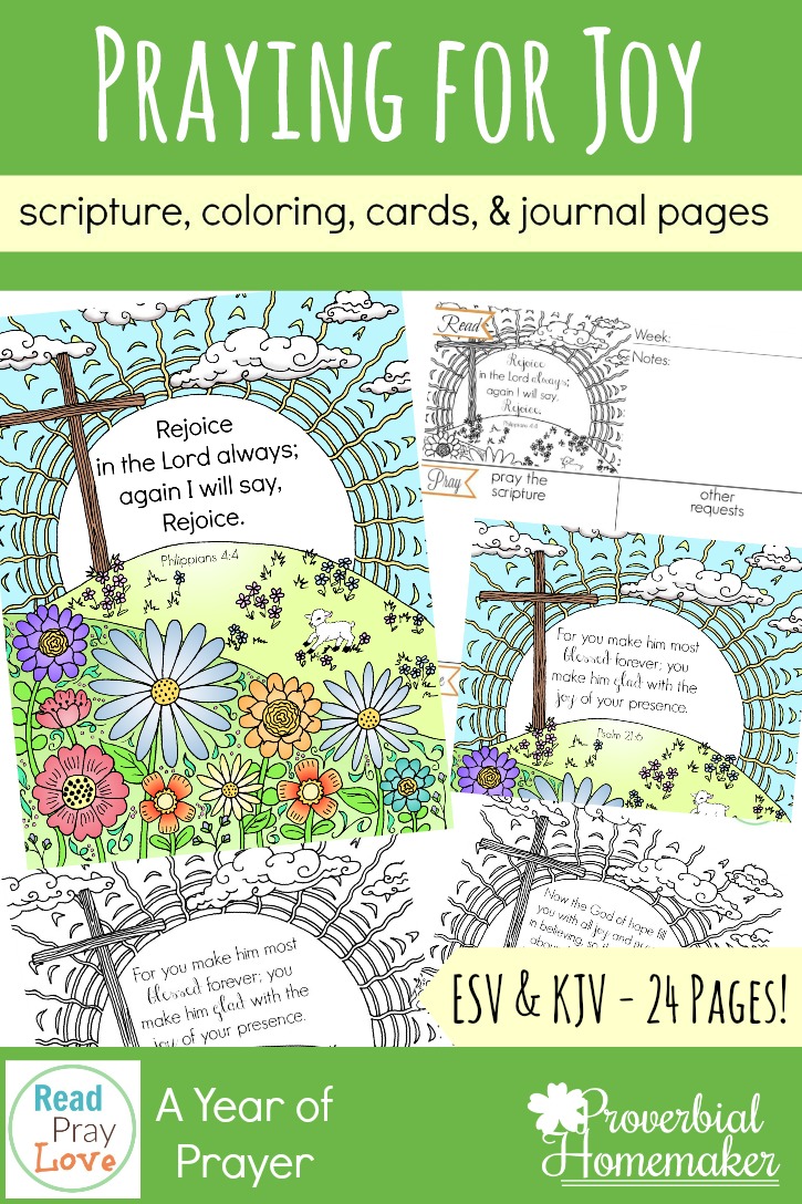 Praying for joy in our families - pray for joyful homes and hearts with these journaling pages, scripture cards, scripture coloring pages and more! Part of the Read, Pray, Love challenge!