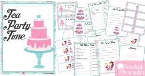 Adorable tea party printable pack! Have a fun tea party or let the kids host one with invitations, food labels, planner pages, and more!