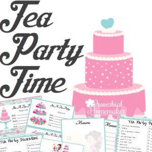 Adorable tea party printable pack! Have a fun tea party or let the kids host one with invitations, food labels, planner pages, and more!
