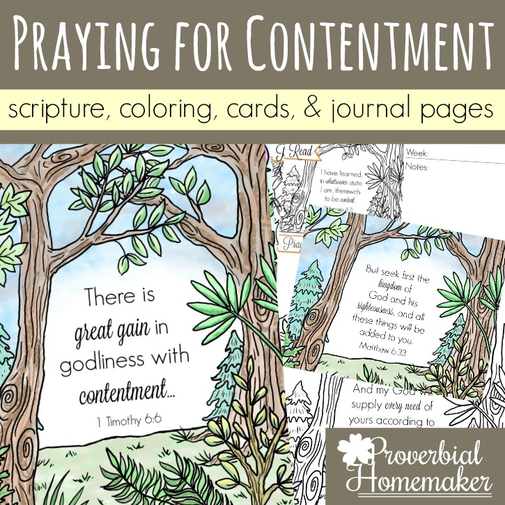 Praying for contentment for yourself, your spouse, and your kids! These beautiful scripture art prints, cards, and journal pages will help you pray diligently!