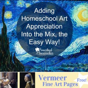 Great tips for adding homeschool art appreciation to the mix plus FREE art pages!
