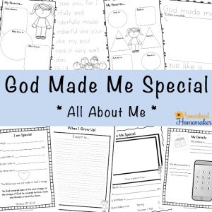 Teach your kids about how they are created precious and unique in God's sight, and in His image, with the God Made Me Special printable pack!