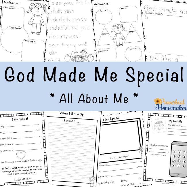 Teach your kids about how they are created precious and unique in God's sight, and in His image, with the God Made Me Special printable pack!