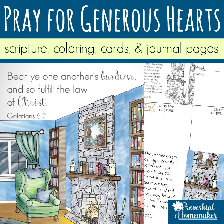 Begin praying for generous hearts in yourself, your spouse, and your kids! Beautiful scripture art prints, cards, & journal pages help you diligently begin praying for generosity!