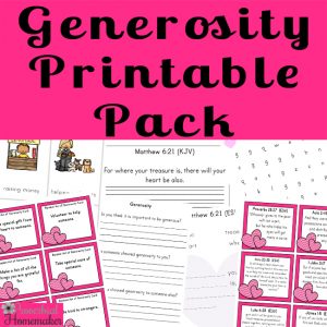 Teach your kids how to be generous with the generosity printable pack! Includes acts of kindness cards, scripture memory, Bible study, games, puzzles, and more!