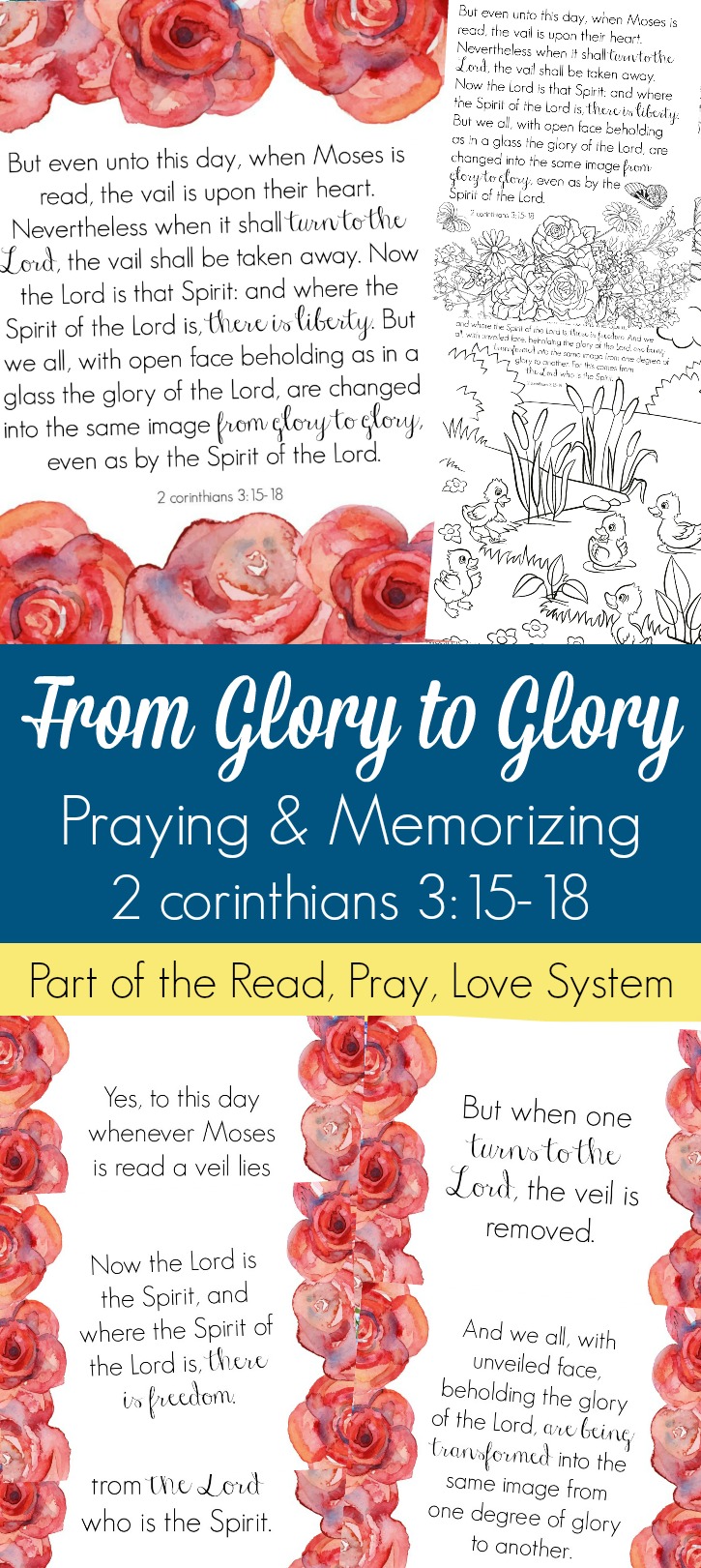 Pray and begin memorizing 2 Corinthians 3:15-18 together as a family, all about the freedom and transformation in Christ! These beautiful scripture art prints, memory verse cards, coloring pages, and prayer prompts are a wonderful way to get started. Part of the Proverbial Homemaker Read, Pray, Love system. 