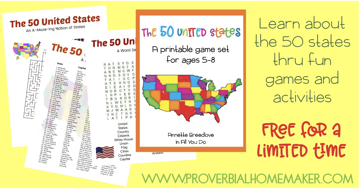 50 United States Printable Game set