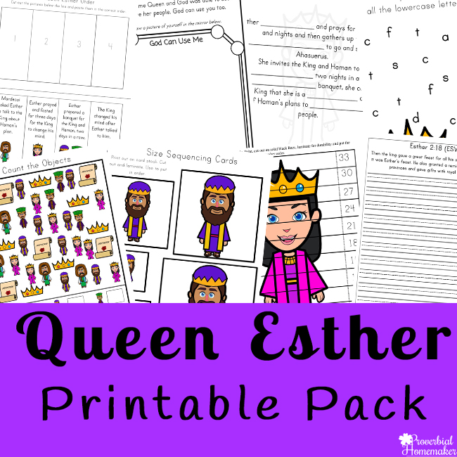 Read the account of Queen Esther in the Bible and then enjoy this Esther printable pack with your kids! Includes 83 pages for ages 2-9.