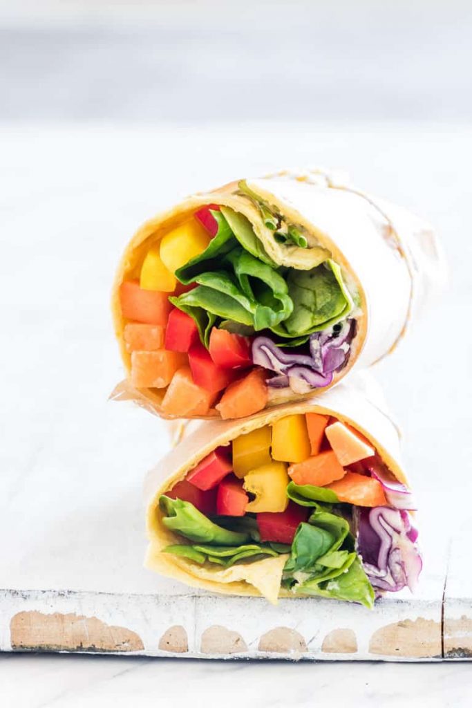 Vegan Rainbow Vegetable Tortilla Wrap - Healthy Snacks for Kids