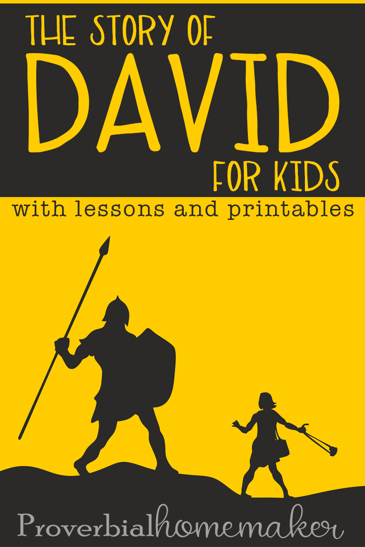 Teach life lessons and godly character through the Bible story of David for kids! Includes a list of teaching points plus a printable pack with Bible lessons, math and literacy activities, copywork, and more! Your kids will love this David printable pack. 