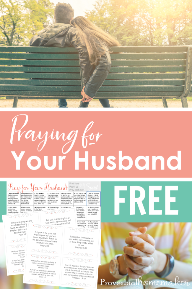 Praying for your husband - Pray for your husband using this prayer calendar and Scripture cards! 
