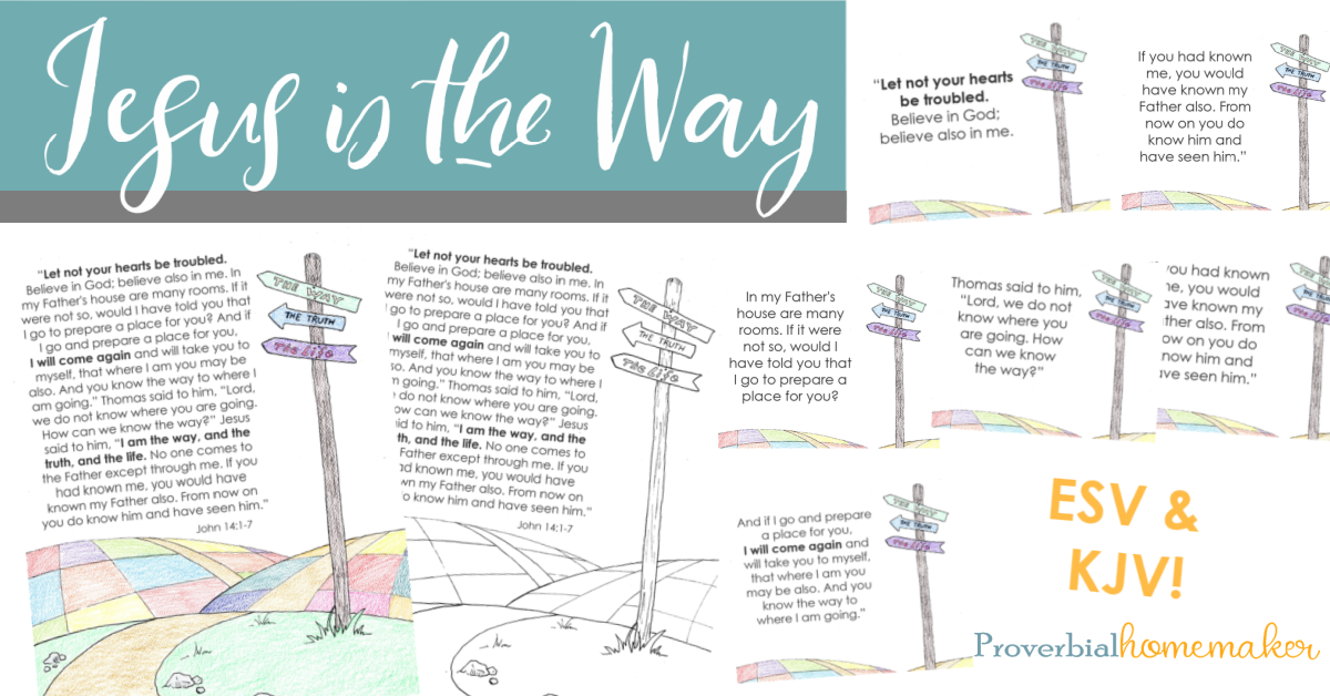 Download this beautifully illustrated printable pack for John 14! It's a resource for memorizing God's Word and teaching children that Jesus is the way, the truth, and the life.