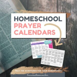 Printable calendar for homeschool prayer. Consistently pray for your homeschool with these 2 calendars! Daily prayer for homeschool moms.