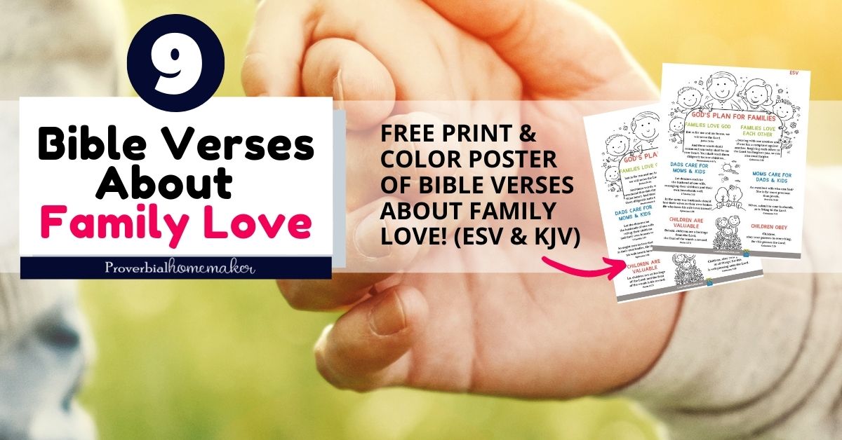 Bible verses about family love with a free coloring poster of Scripture verses in KJV and ESV