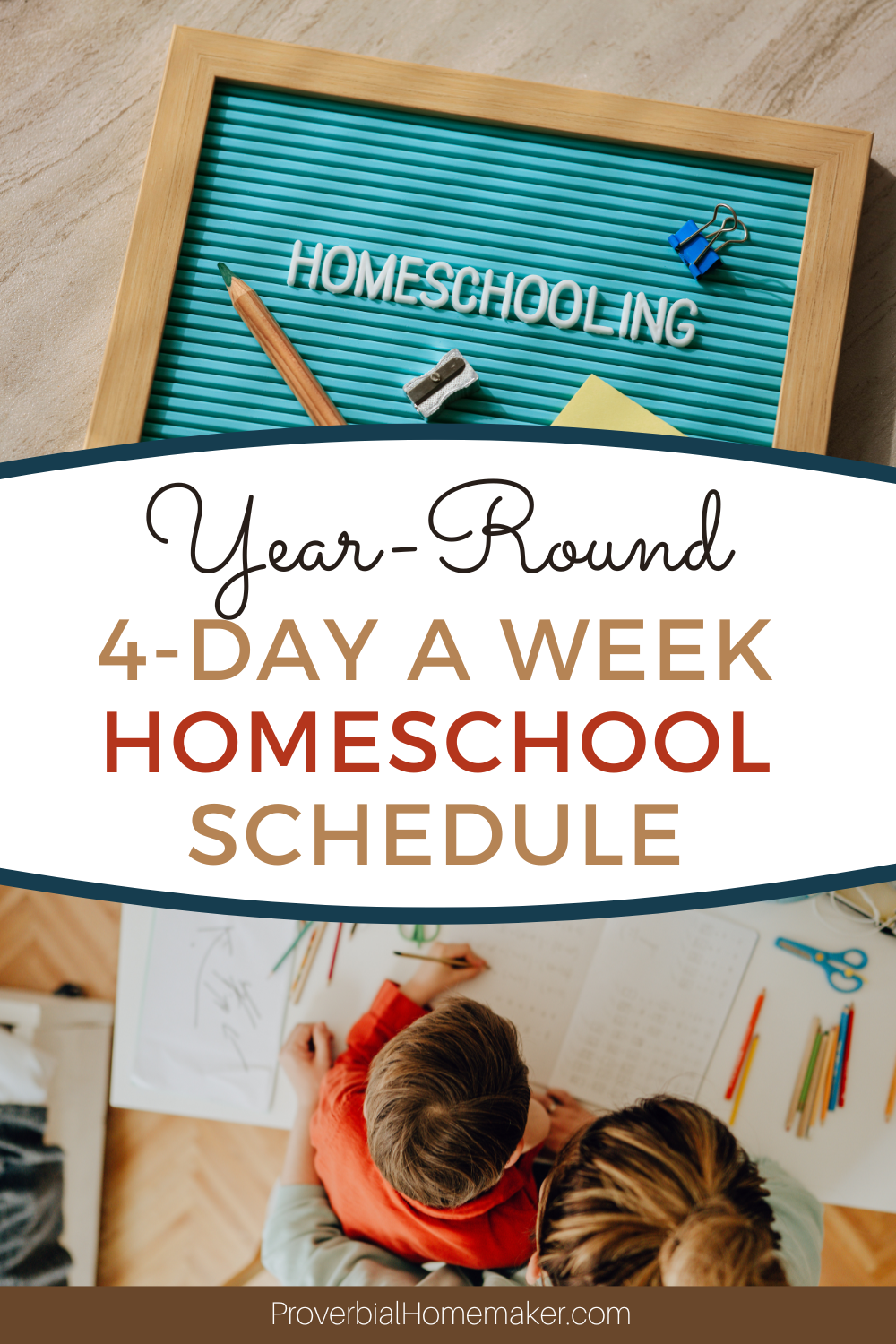 Example year-round homeschool schedule using just 4 days a week! Try a flexible and productive plan for your daily homeschool routine.